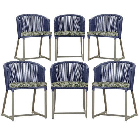 6 Cadeiras de Jantar Área Noronha em Alumínio com Pintura Fendi Corda Náutica E5 Trama Original
