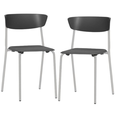 Kit 02 Cadeiras Empilhável Fixa Atom F02 Base Aço Cinza Preto - Lyam Decor