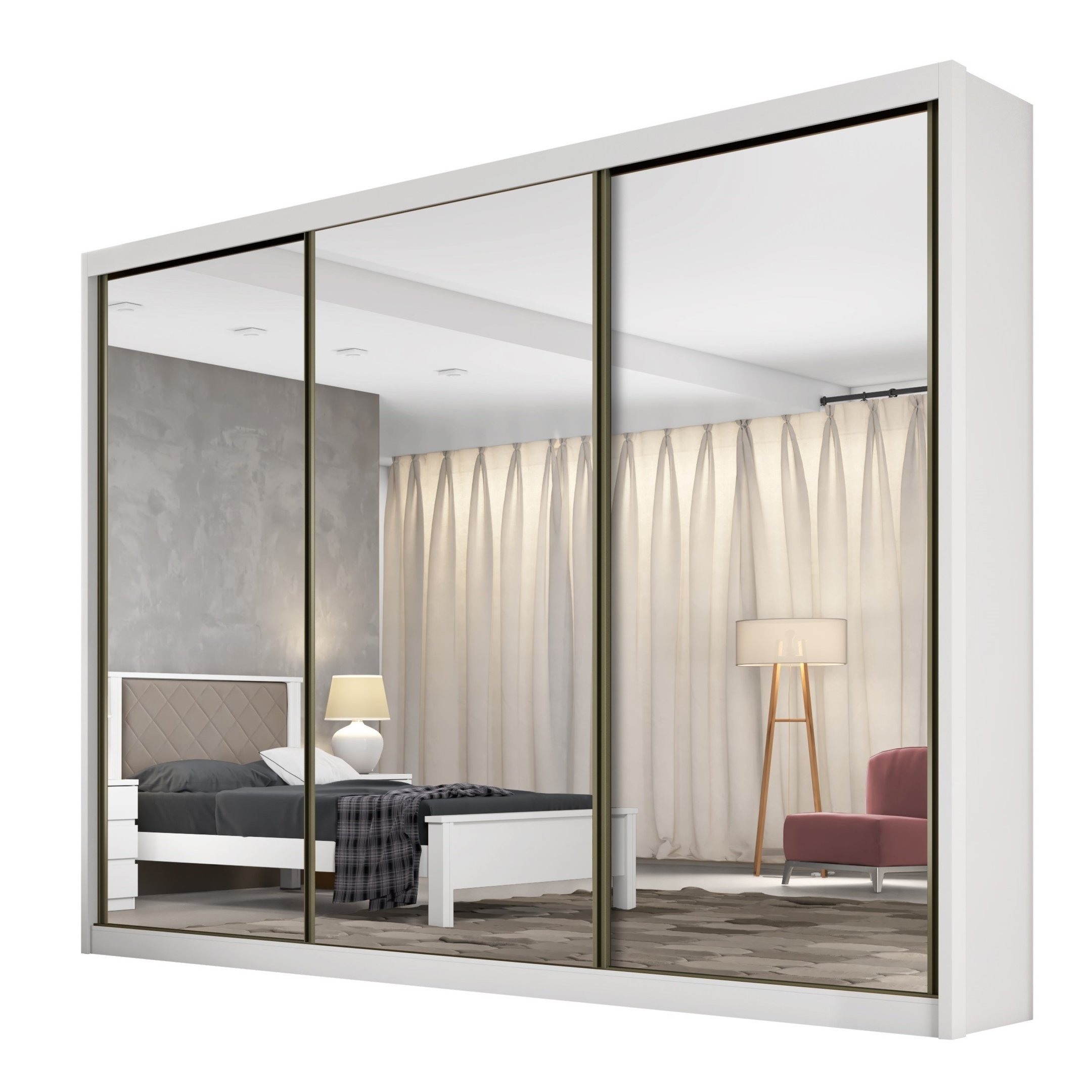 Guarda Roupa Casal 3 Portas e 8 Gavetas com 3 Portas Espelhadas Diamond Novo Horizonte Branco - 2