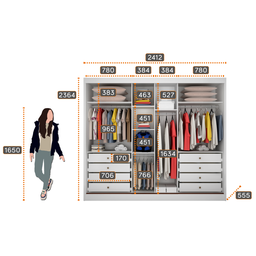 Guarda Roupa Casal 3 Portas e 8 Gavetas com 3 Portas Espelhadas Diamond Novo Horizonte Branco - 3