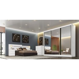 Guarda Roupa Casal 3 Portas e 8 Gavetas com 3 Portas Espelhadas Diamond Novo Horizonte Branco - 1