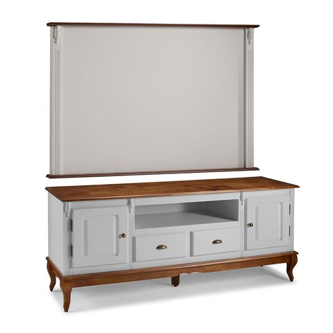 Conjunto Rack 60812m + Painel 50513 para Sala Pés Luiz Xv 2 Gavetas 2 Portas - Off White/imbuia