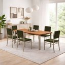 Ver imagem 1 de Conjunto Sala de Jantar Mesa 6 Cadeiras Tampo de Madeira Maciça Pinus Athenas Veneza Verde Malha Verde