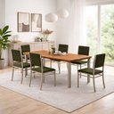 Ver imagem 1 de Conjunto Sala de Jantar Mesa 6 Cadeiras Tampo de Madeira Maciça Pinus Athenas Veneza Verde Malha Ver