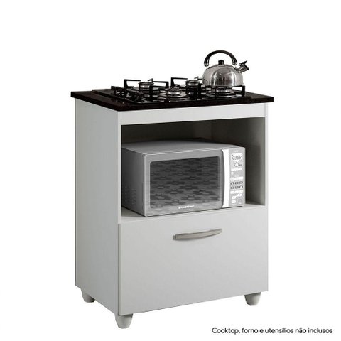 Balcão para Cooktop de 4 Bocas 1 Porta Basculante Salvia Kaiki Móveis Branco