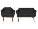 Ver imagem 1 de Kit Namoradeira + 1 Poltrona Decorativa Agatha Couro Preto Pés Madeira Ms Decor