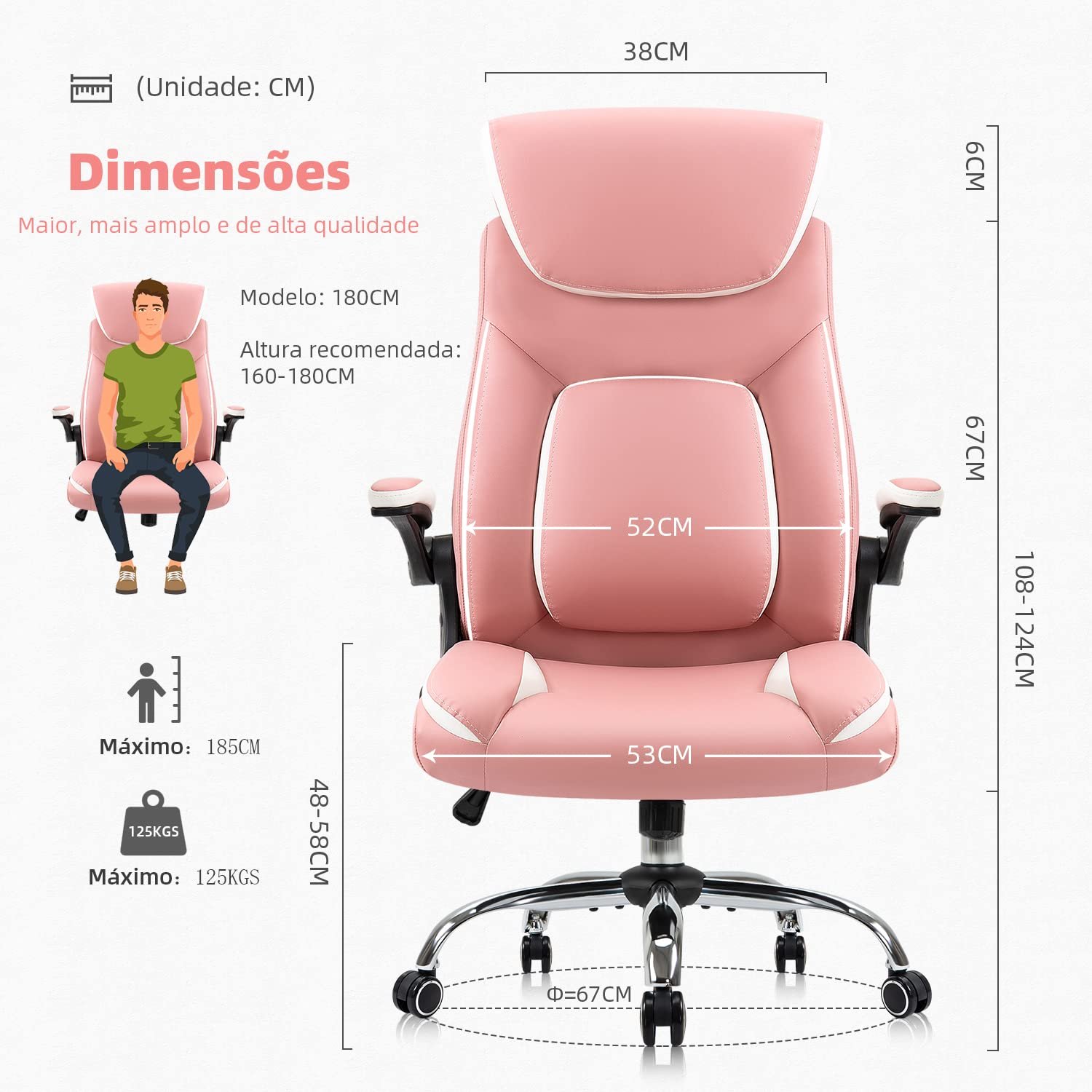 Cadeira YAMASORO Presidente Luxo em Couro  sintético Ergonômica Regulagem do Apoio de Cabeça e lomba - 7