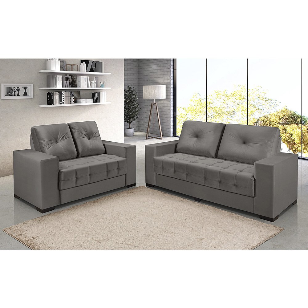 Sofá 2 e 3 Lugares Suede Cinza Silvaflex Orion | MadeiraMadeira