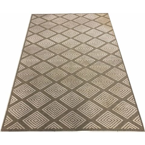 Tapete Belga Lana 644 Marfim 2x1,4M Geométrico Alto Relevo