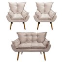 Ver imagem 1 de Kit 02 Poltronas e 01 Namoradeira Mariana Suede Bege Slk Decor
