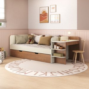 Cama de Solteiro Funcional Infantil com Escrivaninha e Cama Auxiliar 100% Mdf Premium Helena
