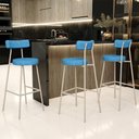 Ver imagem 2 de Kit 03 Banquetas Alta Bar Cozinha Sala de Jantar Aço Milão Arena L02 Linho Azul - Lyam Decor