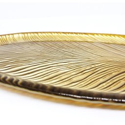 Travessa Petisqueira Vidro Luxo Centro de Mesa Folha Ouro Texturizado 30cm - Tuut - 4