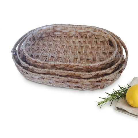Kit 3 Cestos Organizadores Fibra Natural Oval Trançado Decoração Rústica