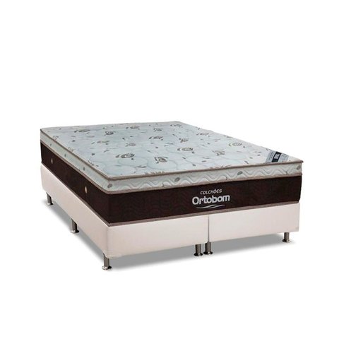 Cama Box King: Colchão Molas Ortobom SuperPocket Sleep King Látex + Base CRC Courano Branco(186x198)