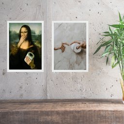 Kit 2 Quadros Divertidos Banheiro - Paródia Pinturas 33x24cm - com Vidro:moldura Branca - 2 Kit 2 Quadros Divertidos Banheiro - Paródia Pinturas 33x24cm - com Vidro:moldura Branca - 2