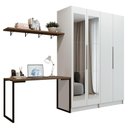 Ver imagem 2 de Conjunto Home Office 2 Armários Neo com Espelhos 1 Escrivaninha 2 Prateleiras Branco/Rustic Madesa