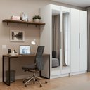 Ver imagem 1 de Conjunto Home Office 2 Armários Neo com Espelhos 1 Escrivaninha 2 Prateleiras Branco/Rustic Madesa