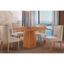 Ver imagem 1 de Sala Jantar Mesa Maldivas Tampo Curvo 90cm+4 Cadeiras Dafne Madeira Naturale - Capuccino/suede Creme
