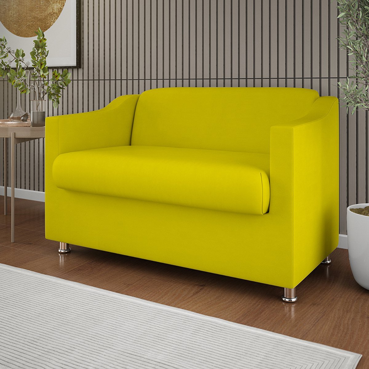 Sofá Namoradeira 2 Lugares Tilla Sala de Espera – Balaqui Decor Cor:Amarelo - 2