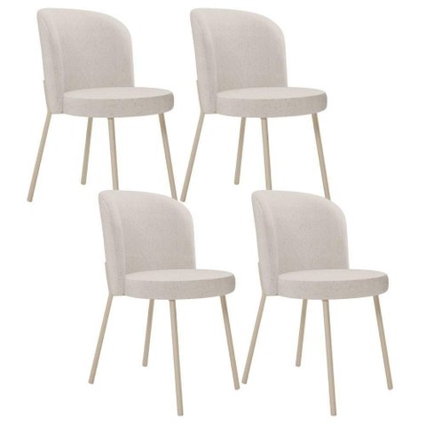 Kit 4 Cadeiras Sala de Jantar Estofada Gavi Arena L02 Linho Cru Lyam Decor