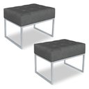 Ver imagem 1 de Kit 02 Puffs Lisa Suede Grafite Base Metálica Industrial Prata