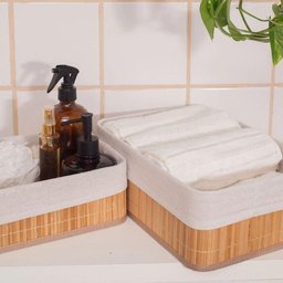 Cesto Multiuso Retangular de Bambu com Forro 29cm - Oikos - 2