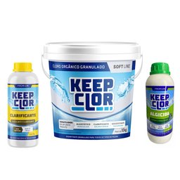 Kit para Piscina 1 Cloro Soft Line 10kg Organico Algicida 1l Clarificante 1l Keep - 1