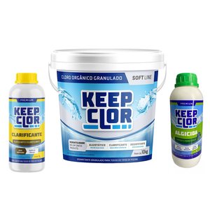 Kit para Piscina 1 Cloro Soft Line 10kg Organico Algicida 1l Clarificante 1l Keep