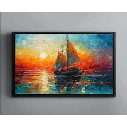 Quadro Decorativo Abstrato Canvas com Moldura Filete Barco Oceano Salas Gg - 4