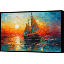 Ver imagem 1 de Quadro Decorativo Abstrato Canvas com Moldura Filete Barco Oceano Salas Gg