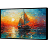Quadro Decorativo Abstrato Canvas com Moldura Filete Barco Oceano Salas Gg - 1