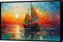 Ver imagem 1 de Quadro Decorativo Abstrato Canvas com Moldura Filete Barco Oceano Salas Gg