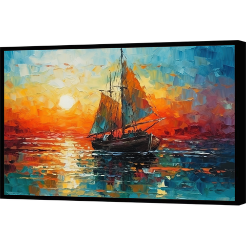 Quadro Decorativo Abstrato Canvas com Moldura Filete Barco Oceano Salas Gg