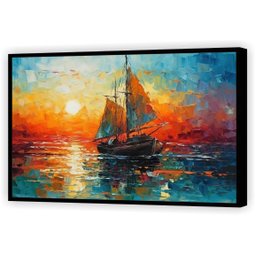 Quadro Decorativo Abstrato Canvas com Moldura Filete Barco Oceano Salas Gg - 5