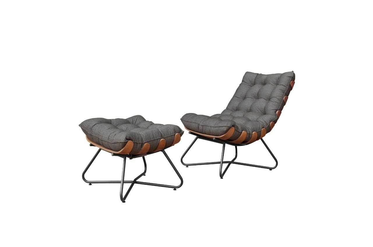 Poltrona Costela Decorativa+ Puff Madeira EVA Preto-Grafitte - 1