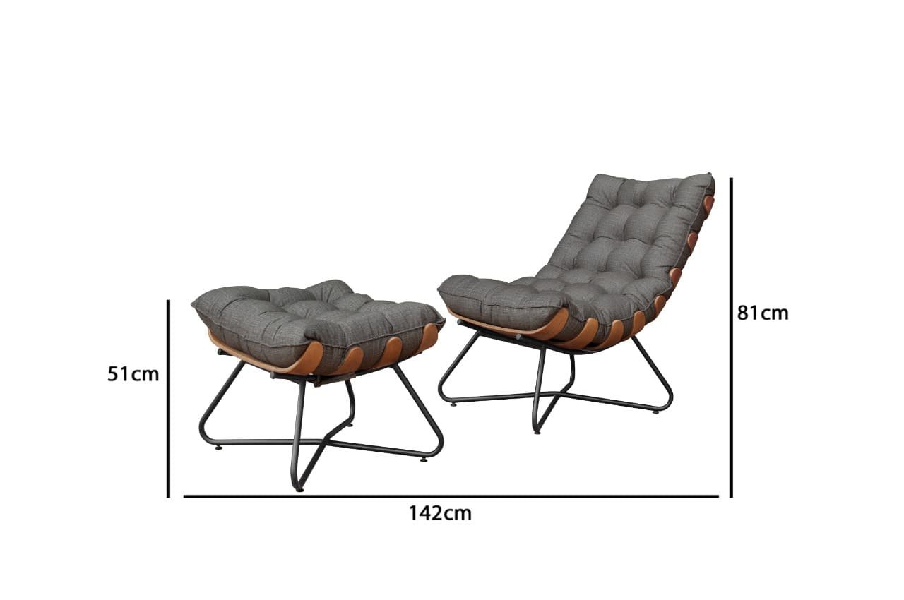 Poltrona Costela Decorativa+ Puff Madeira EVA Preto-Grafitte - 3