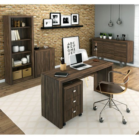 Conjunto de Escritório com Escrivaninha 05 pç CJ43018-038 Tecno Móbili - Tecno Móbili Nogal