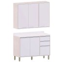 Ver imagem 1 de Kit Armário Aéreo e Balcão de Cozinha 120 Cm 3 Portas Atenas Cinza Cristal