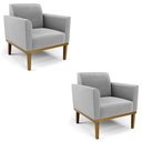 Ver imagem 1 de Poltrona Base Madeira Castanho Kit 2 Maressa Suede Cinza - Ibiza