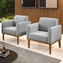 Ver imagem 2 de Poltrona Base Madeira Castanho Kit 2 Maressa Suede Cinza - Ibiza