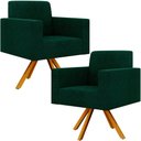 Ver imagem 1 de Kit 02 Poltronas Giratórias Sala de Estar Base de Madeira Helô L02 Bouclê Verde - Lyam Decor