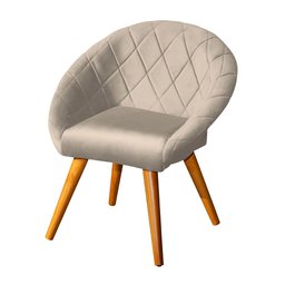 Poltrona Estofada Decorativa Canastra em Veludo Base Madeira Maciça - Bege - 2