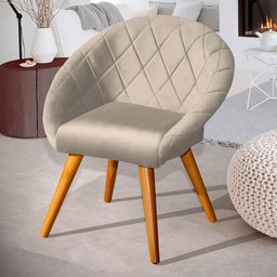 Poltrona Estofada Decorativa Canastra em Veludo Base Madeira Maciça - Bege - 1