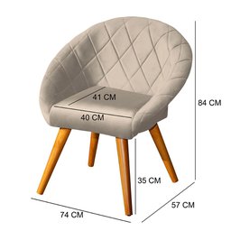 Poltrona Estofada Decorativa Canastra em Veludo Base Madeira Maciça - Bege - 4