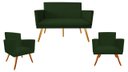 Ver imagem 1 de Kit Namoradeira + 2 Poltronas Decorativa Nina Suede Verde Pés Madeira Ms Decor