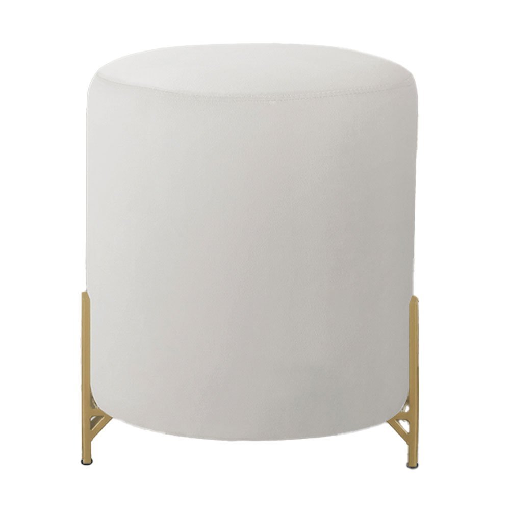 Puff Decorativo Thor Ferro Base Gold Veludo Bege - Montanaris Decor