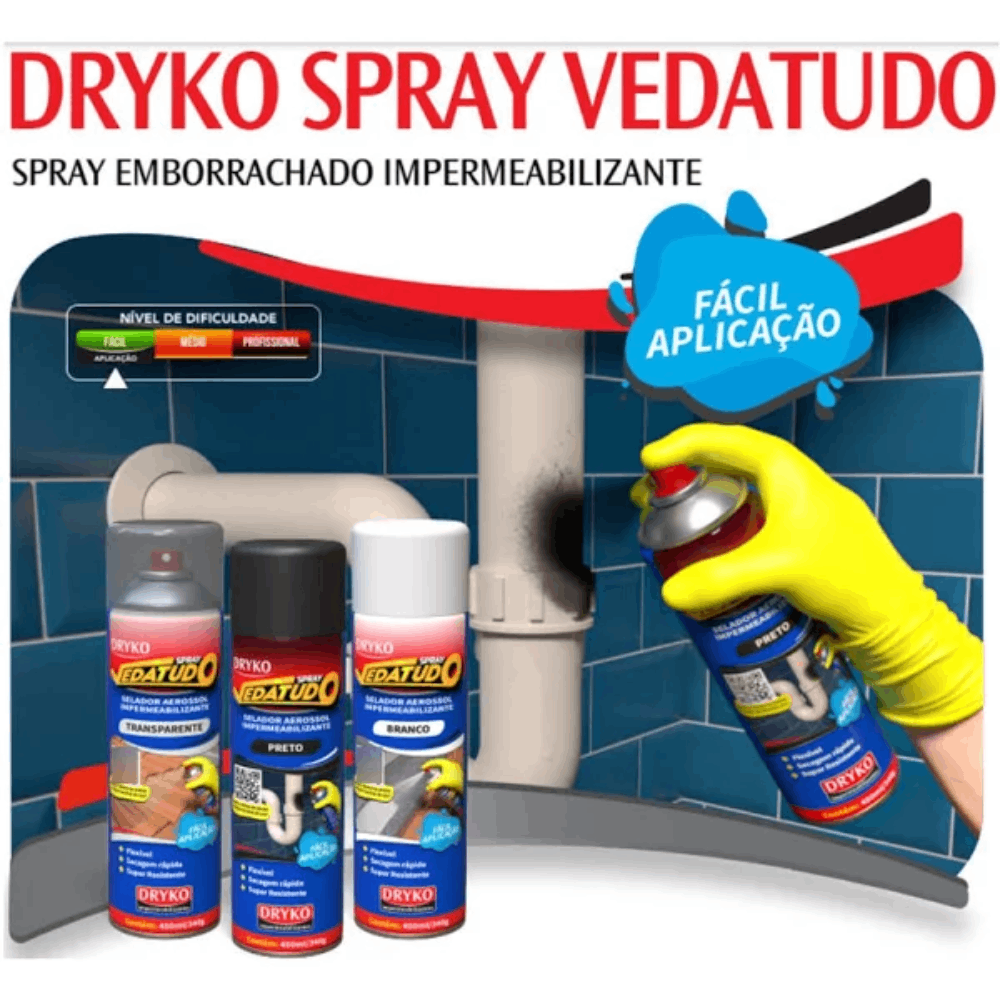 Spray Emborrachado Impermeabilizante Branco 400ml Dryko Preto - 5