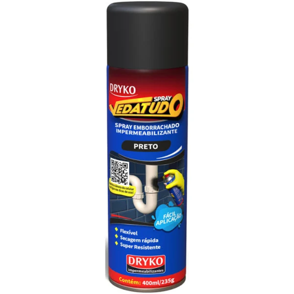 Spray Emborrachado Impermeabilizante Branco 400ml Dryko Preto