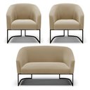 Ver imagem 1 de Sofá Namoradeira e 2 Poltronas Base Industrial Preto Stella Suede D03 - D'Rossi Cor Marrom Rato